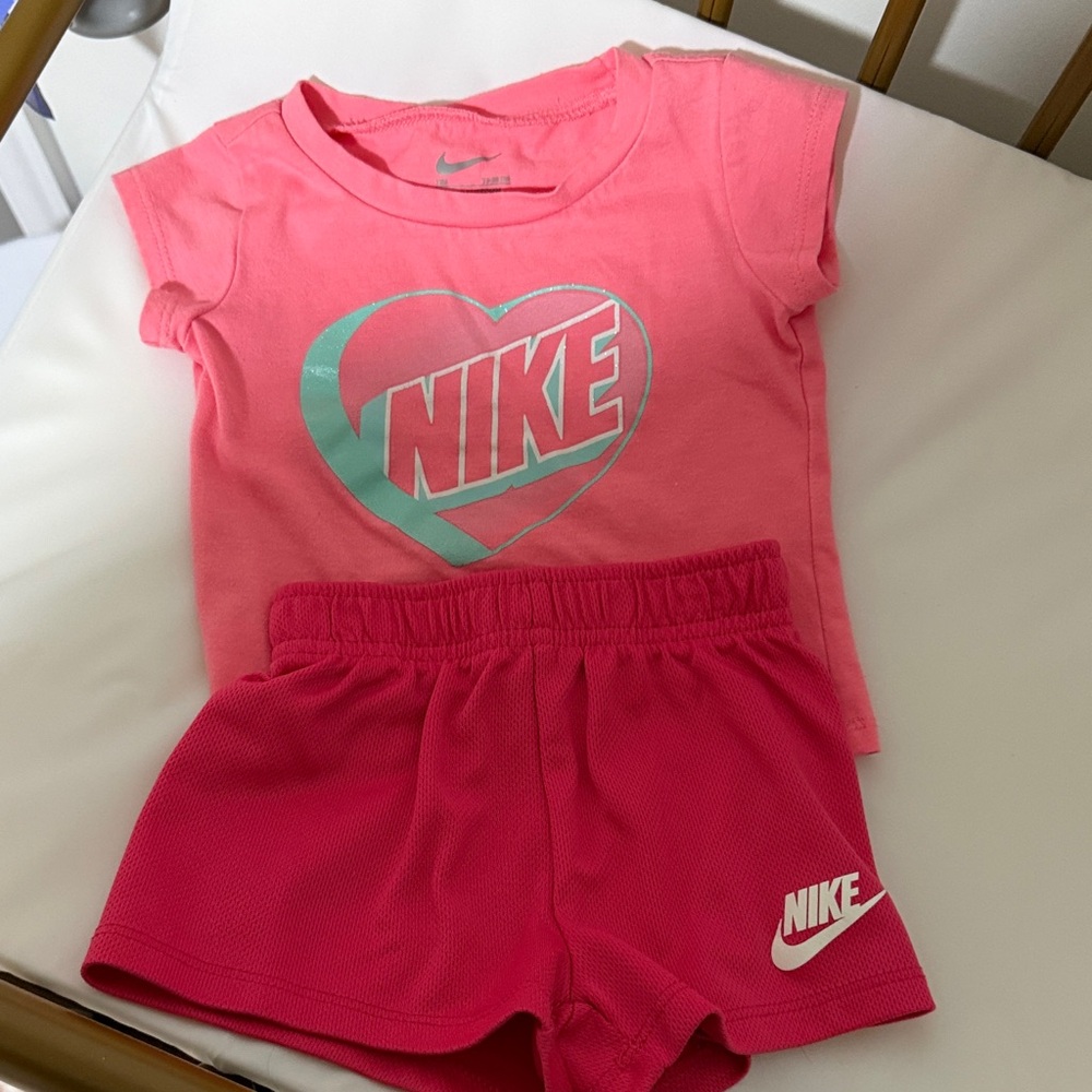 Nike Pink Tee with Mint Heart Logo and Hot Pink Shorts